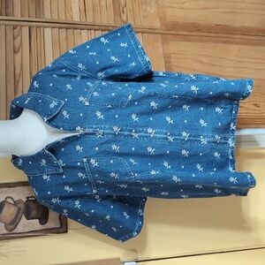 NWT Denim & Co. Women's Blue Floral Embroidered Zip-Up Denim Top 3X